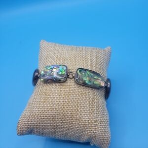 Vintage Sterling Silver Elegant Abalone Shell Bracelet